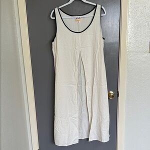 Sleeveless Cream Maxi Dress with Black Trim and Front Pleat XL